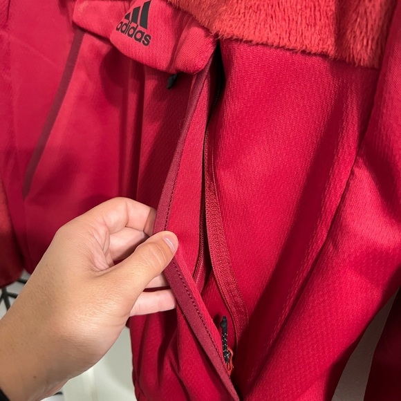 Adidas Fleece Pocket Zip Pullover - Red - Size Small - Picture 5 of 6